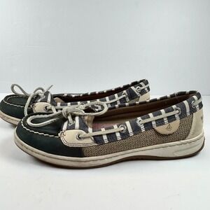 Sperry Top Sider Womens 8M Boat Shoes Navy White Stripe Canvas Leather Lace Up